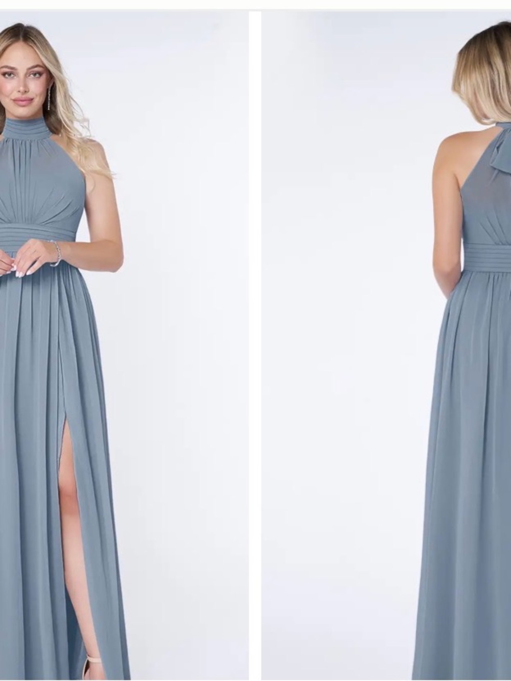 Azazie Slate Blue High-Neck Halter Maxi Dress
